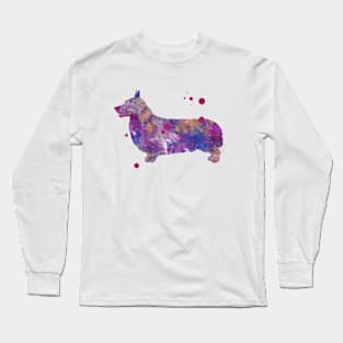 Purple Corgi Watercolor Painting Long Sleeve T-Shirt